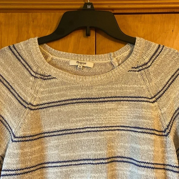 Madewell Cabin Stripe Natural & Navy Linen Silk Sweater Size M - Picture 7 of 12
